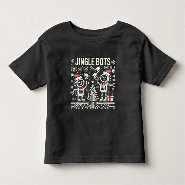 Jingle Bots Festive Holiday Robots with Santa Hats Toddler T-Shirt (Front)
