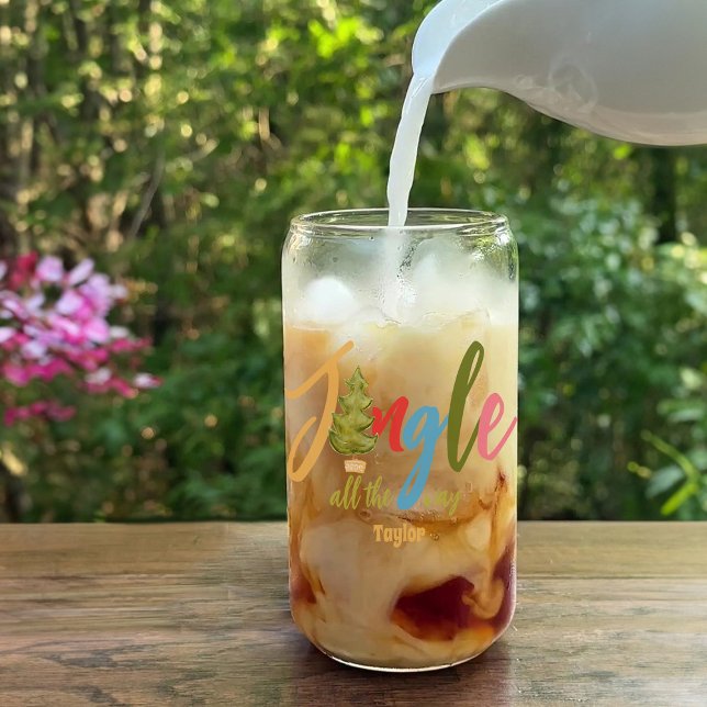 Jingle Christmas Tree Colourful Typography Name Fu Can Glass (Creator Uploaded)