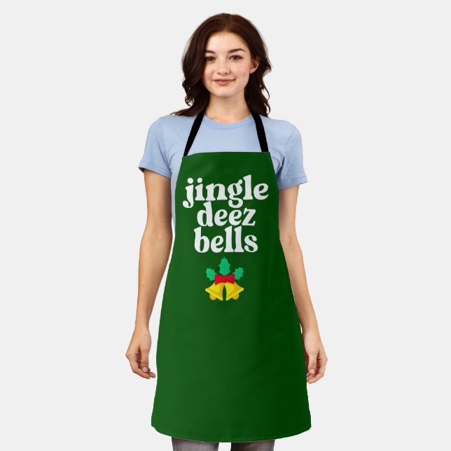 Jingle Deez Bells Funny Ugly Christmas Design Apron (Worn)