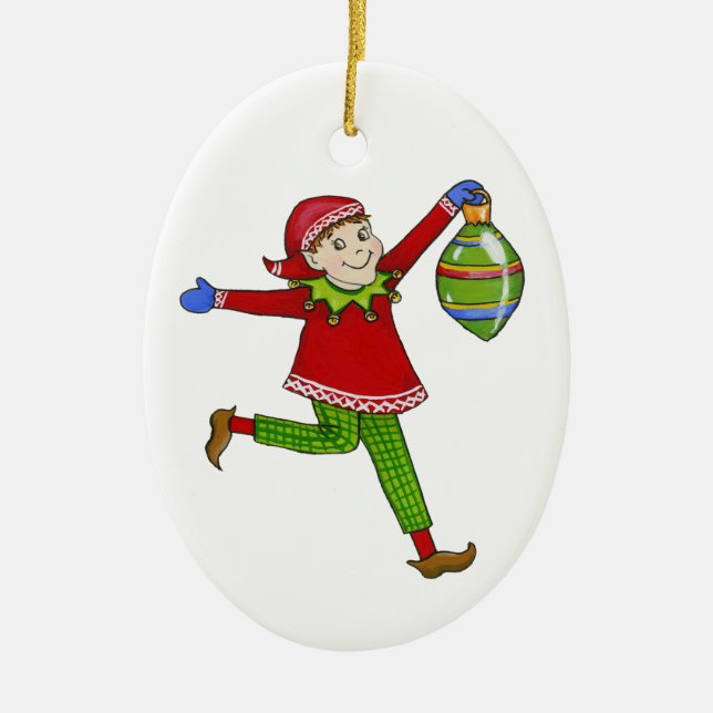 Jingle Elves "Skippy" Ceramic Tree Decoration (Front)