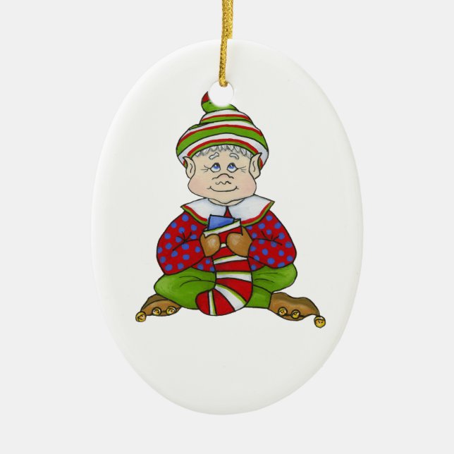 Jingle Elves "Stitch" Ceramic Tree Decoration (Front)