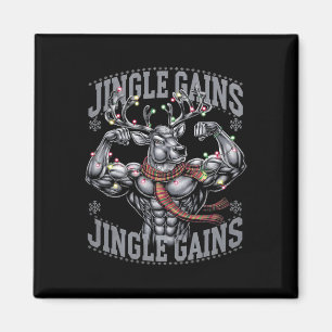 Jingle Gains Funny Christmas Gym Workout Reindeer  Magnet