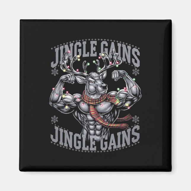 Jingle Gains Funny Christmas Gym Workout Reindeer  Magnet (Front)