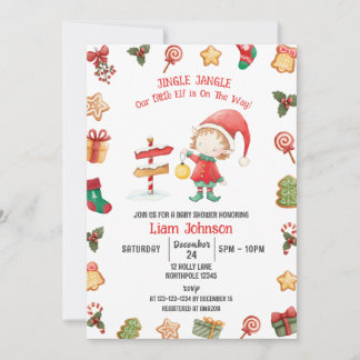 Jingle Jangle Little Elf, Christmas Baby Shower Invitation