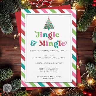 Jingle & Mingle Bright Retro Christmas Party Invitation