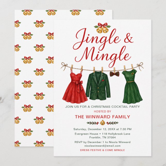 Jingle & Mingle Christmas Cocktail Party Invitation (Front/Back)