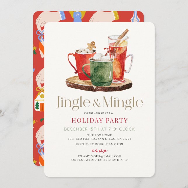Jingle & Mingle Christmas Drinks Holiday Party Invitation (Front/Back)