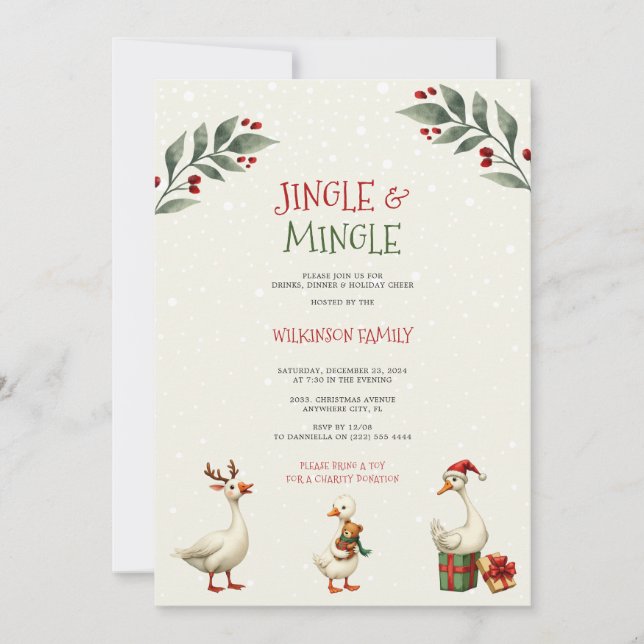 jingle & mingle Christmas Geese Party Invitation  (Front)