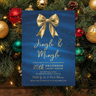 Jingle Mingle Christmas Gold Bow Silver Blue Invitation