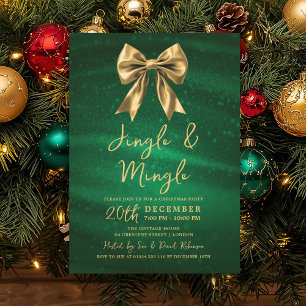 Jingle Mingle Christmas Gold Bow Silver Green Invitation