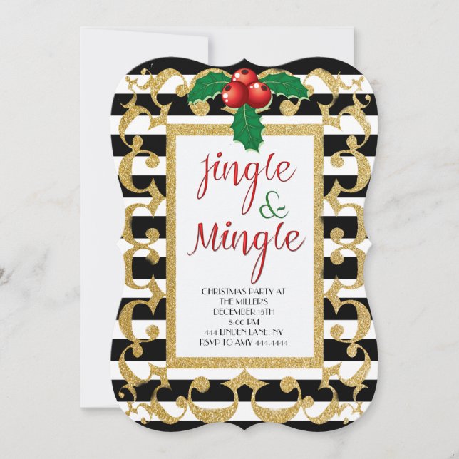 Jingle & Mingle Christmas Party Glitter Invitation (Front)