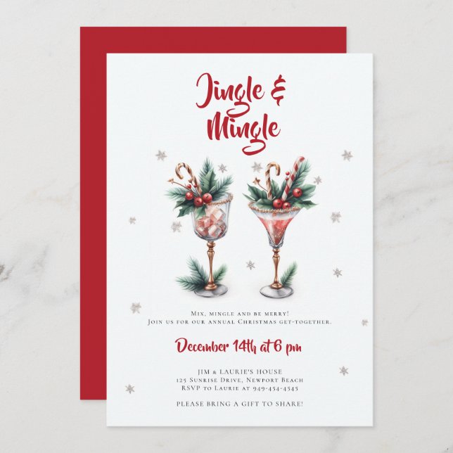 Jingle Mingle Cocktails Snow Christmas Party Invitation (Front/Back)