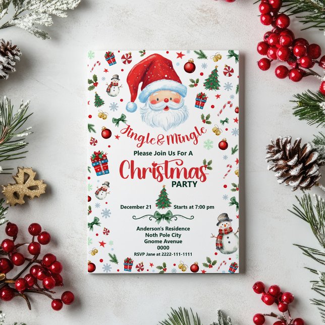 Jingle& Mingle Cute Santa Festive Christmas Party  Invitation (Creator Uploaded)