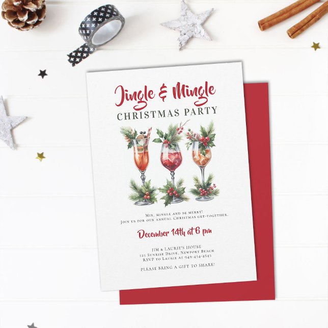 Jingle Mingle Festive Cocktails Christmas Party Invitation (jingle mingle christmas party invitation cocktails mixer annual family holiday)
