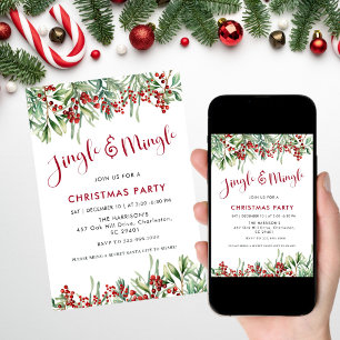 Jingle & Mingle Holiday Greenery Christmas Party Invitation