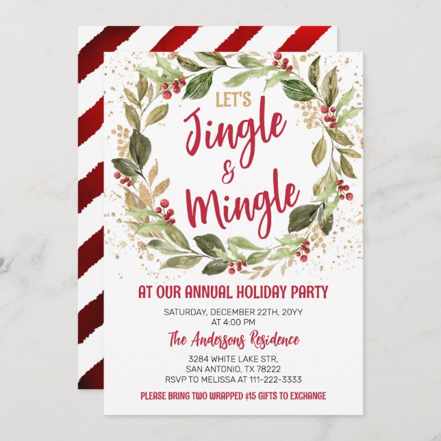 Jingle & Mingle Holiday Party Christmas Dinner Invitation (Front/Back)