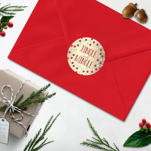 Jingle & Mingle Modern Holiday Party Classic Round Sticker (Creator Uploaded)