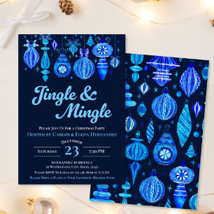 Jingle & Mingle Navy Christmas Baubles Watercolor Invitation