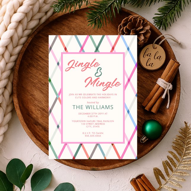 Jingle Mingle Pastel Chequered Pattern Christmas Invitation (Creator Uploaded)