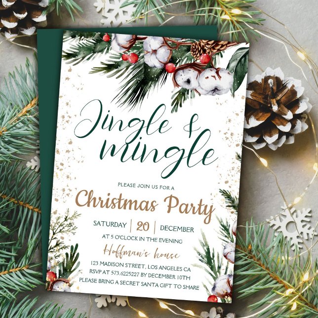 Jingle & Mingle | Pine Greenery Christmas Party Invitation (Creator Uploaded)