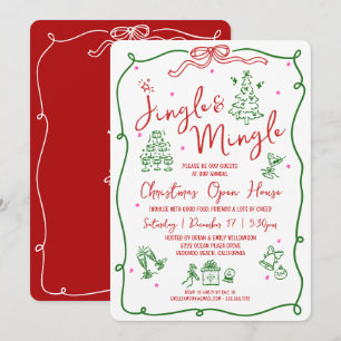 Jingle Mingle Red Green Hand Drawn Doodles Holiday Invitation