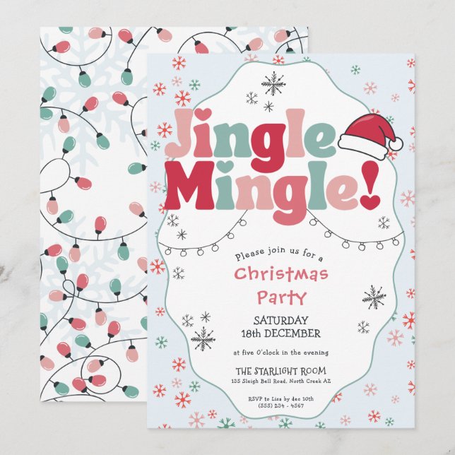 Jingle Mingle Retro Christmas Party  Invitation (Front/Back)