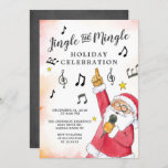 Jingle Mingle Singing Santa Holiday Party Invitation<br><div class="desc">Cute Mingle & Jingle singing SantaHoliday Party with a coordinating black chalkboard back.</div>