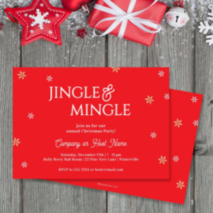 Jingle & Mingle Snowflakes Red Christmas Party Invitation
