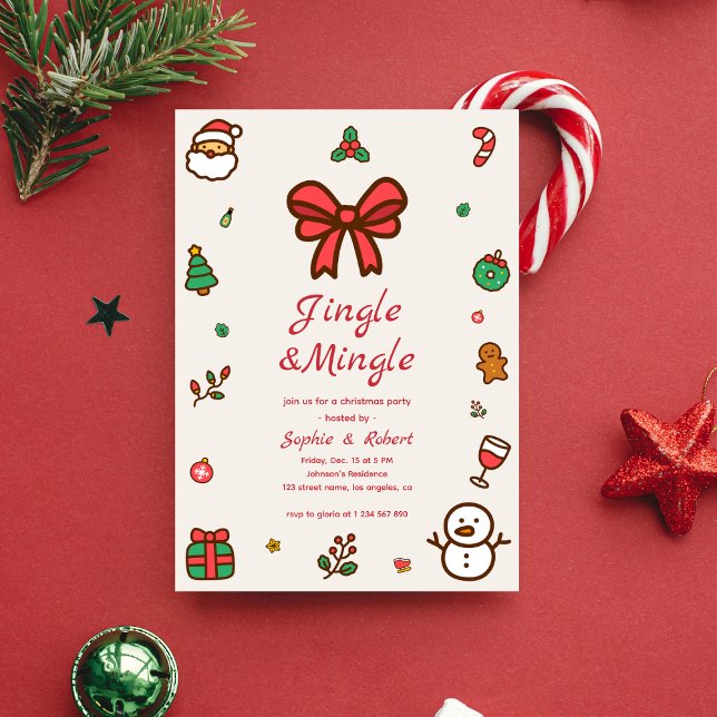 Jingle &Mingle Whimsy Doodle Frame Christmas Party Invitation (Creator Uploaded)