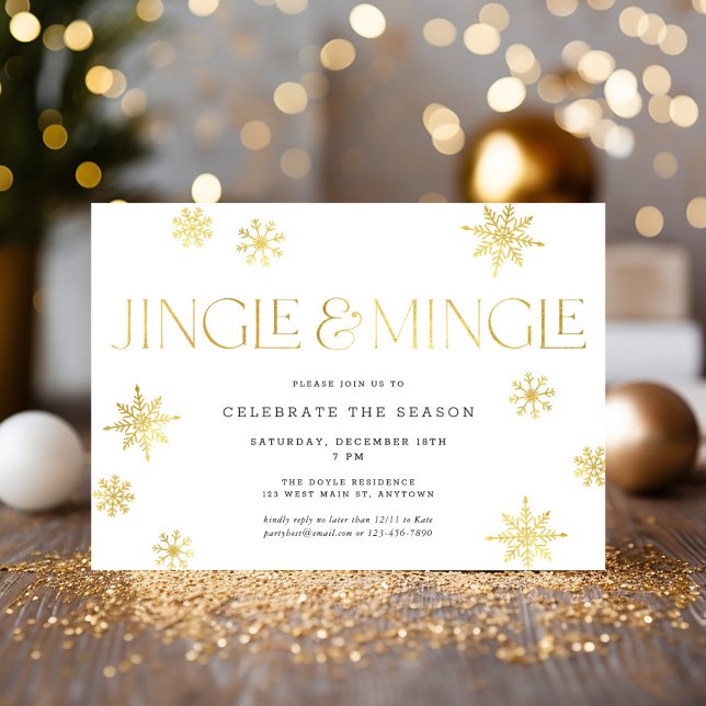 Jingle & Mingle White Gold Snowflake Holiday Party Invitation (Creator Uploaded)