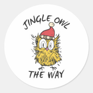 Jingle Owl the way Funny Santa Owl Classic Round Sticker