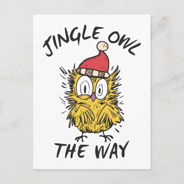 Jingle Owl the way Funny Santa Owl Postcard (Front)