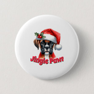 Jingle Paws And Boxer Dog Joy 6 Cm Round Badge