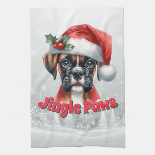 Jingle Paws and Boxer Dog Joy Tea Towel