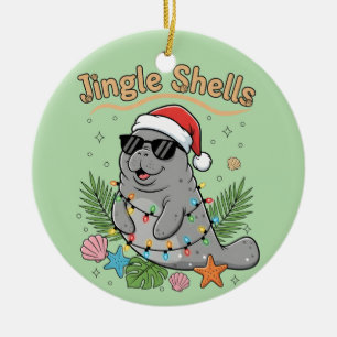 Jingle Shells Tropical Santa Manatee Christmas Ceramic Tree Decoration