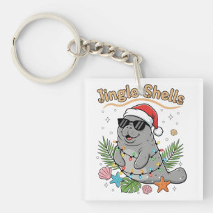 Jingle Shells Tropical Santa Manatee Christmas Key Ring