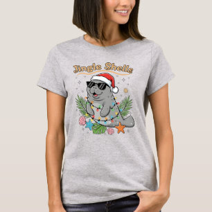 Jingle Shells Tropical Santa Manatee Christmas T-Shirt