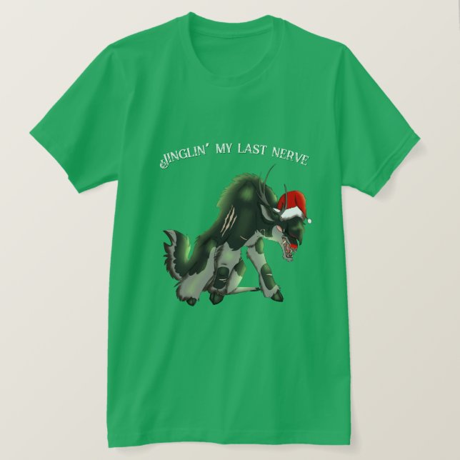 Jinglin' My Last Nerve Angry Reindeer Funny Horror T-Shirt (Design Front)