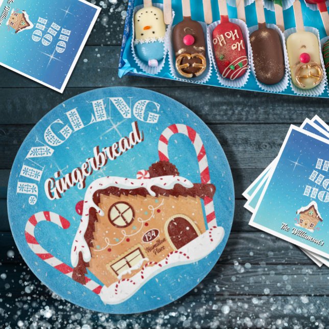 Jingling Gingerbread Editable Glass Cutting Board (Listing for personalized glass address platter only, matching Napkins sold separately in Collection.)