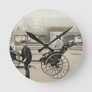 'Jinrikisha' in front of a temple, c.1880 (hand co Round Clock