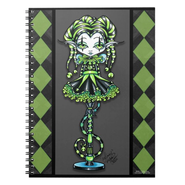 Jinxy Pixie Stick Green Jester Fairy Notebook (Front)