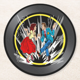 Jitterbug Shag Dancers Round Paper Coaster