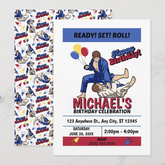 Jiu Jitsu Birthday Party Invitation (Front/Back)