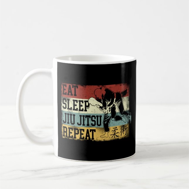 Jiu Jitsu Bjj Eat Sleep Jiu Jitsu Repeat Retro Coffee Mug (Left)