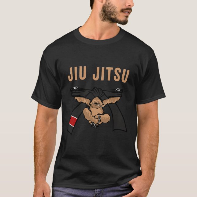 Jiu Jitsu Bjj Sloth Jiu Jitsu Black Belt With Text T-Shirt (Front)