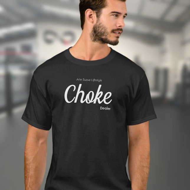Jiu Jitsu Choke Dealer Arte Suave Lifestyle T-Shirt (Choke Dealer black Brazilian Jiu Jitsu tshirt worn by male model in a gym)