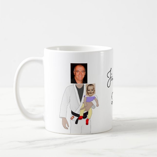 Jiu Jitsu Dad Custom Photos and Handwritten Text Coffee Mug (Left)