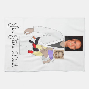 Jiu Jitsu Dad Custom Photos and Handwritten Text Tea Towel