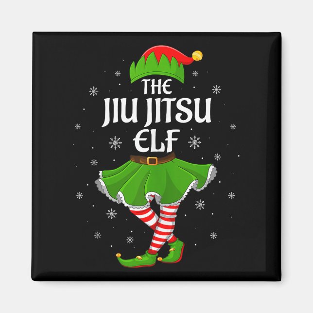 Jiu Jitsu Elf Christmas Family Girls Women Elf Squ Magnet (Front)