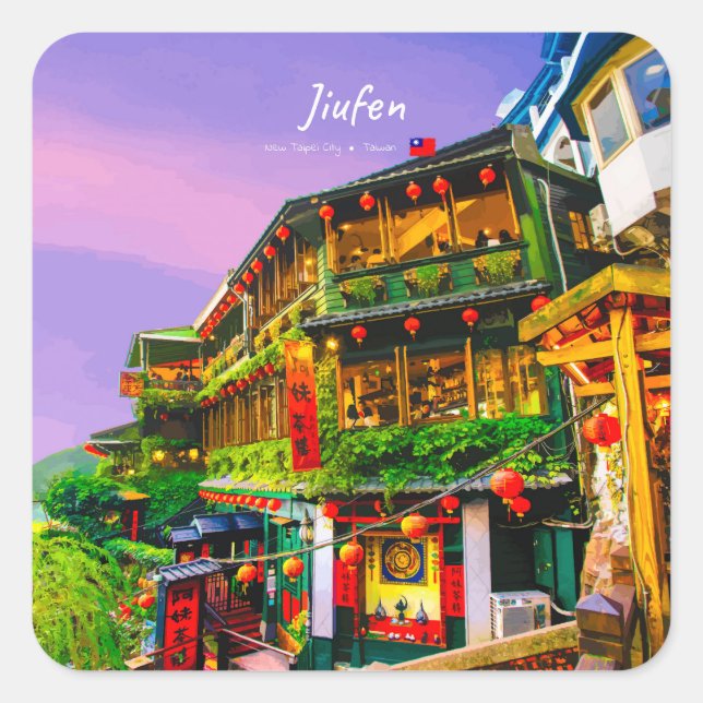 Jiufen, Taiwan - Ancient Teahouse Square Sticker (Front)